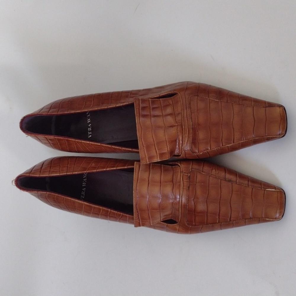 Vera Wang Leather Vintage Crocodile Square Toe Kitten Heels Office EU Size 38